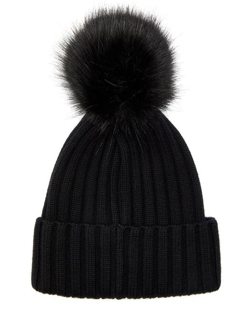 Moncler Black Ribbed Wool Bobble Hat