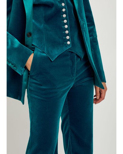 Rabanne Blue Straight-Leg Velvet Trousers