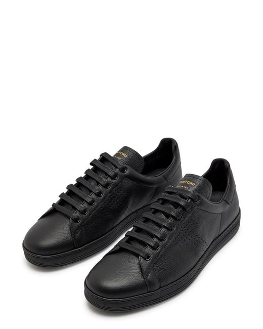 Tom Ford Black Warwick Grained Leather Sneakers for men