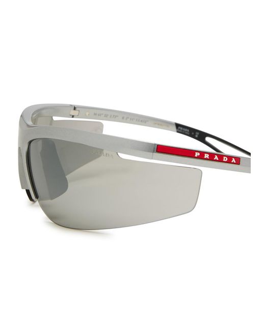 Prada Linea Rossa Gray Wrap-Around Mask Sunglasses for men