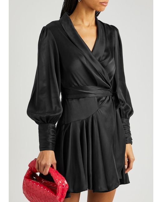 Zimmermann Black Silk-satin Mini Wrap Dress