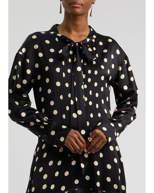 Stella McCartney Black Polka-Dot Printed Satin Maxi Dress