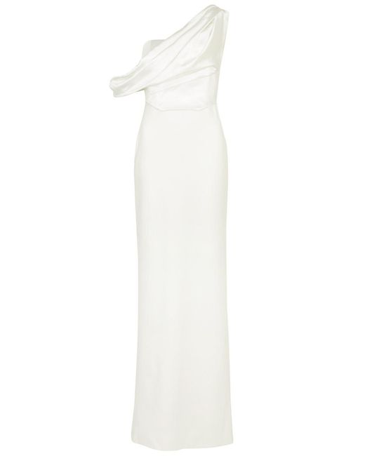 Solace London White Kara Draped One-shoulder Maxi Dress