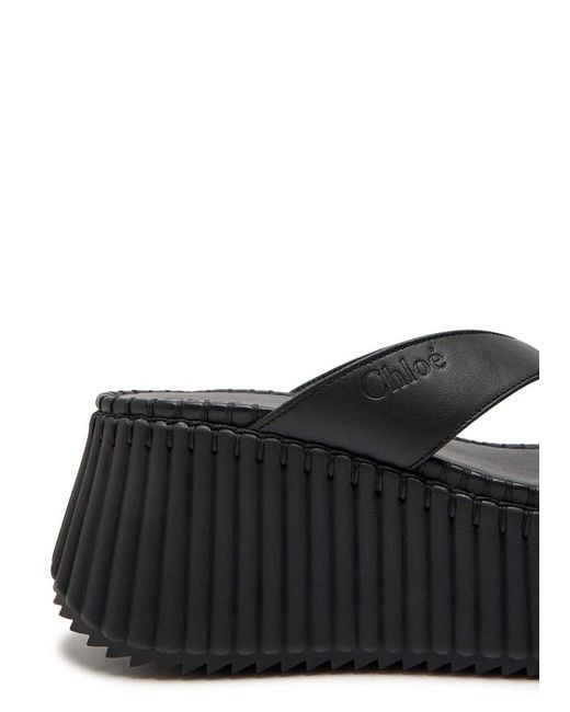 Chloé Black Nama 80 Thong Leather Wedge Sandals