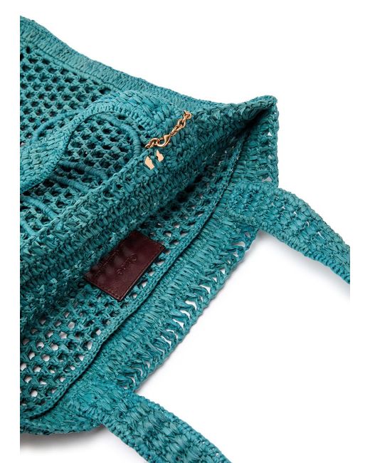 Chloé Blue Summer Banana Logo Raffia Tote