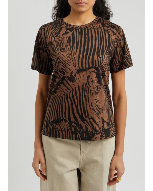 Weekend by Maxmara Brown Eloisa Zebra-Print Cotton T-Shirt