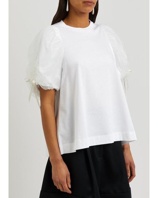 Simone Rocha White Bow-embellished Cotton And Tulle T-shirt