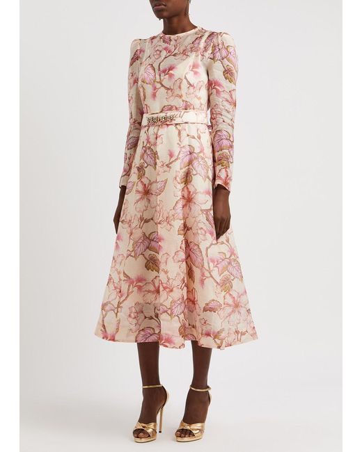 Zimmermann Pink Matchmaker Floral-Print Organza Midi Dress