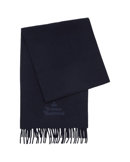 Vivienne Westwood Blue Logo-Embroidered Wool Scarf