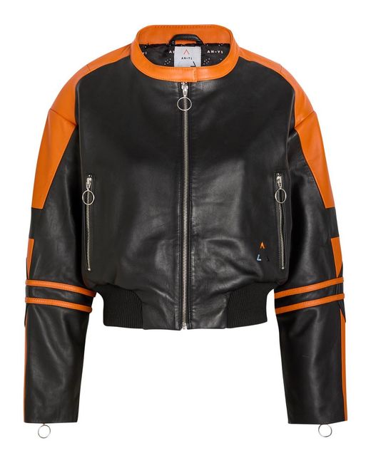 AN-Y1 Black Biker Padded Colour-Blocked Leather Jacket