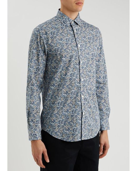 Paul Smith Floral-print Cotton Poplin Shirt in Blue for Men | Lyst