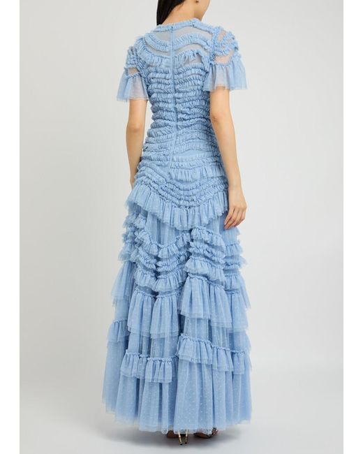 Needle & Thread Blue Rose Ruffled Tulle Gown