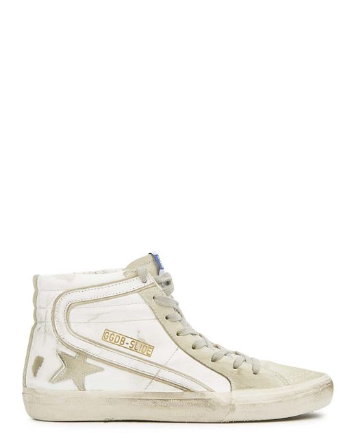 Golden Goose Deluxe Brand Slide White Distressed Leather Hi-top Sneakers