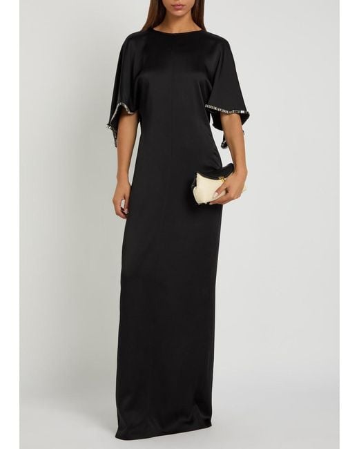 Stella McCartney Black Embellished Satin-Crepe Maxi Dress