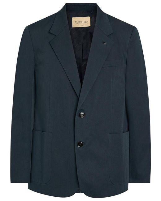 Valentino Garavani Blue Cotton Gabardine Blazer for men