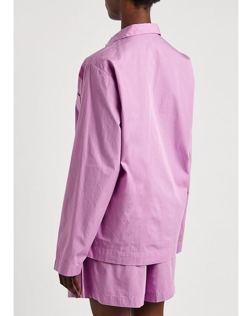 Tekla Pink Striped Poplin Pyjama Top