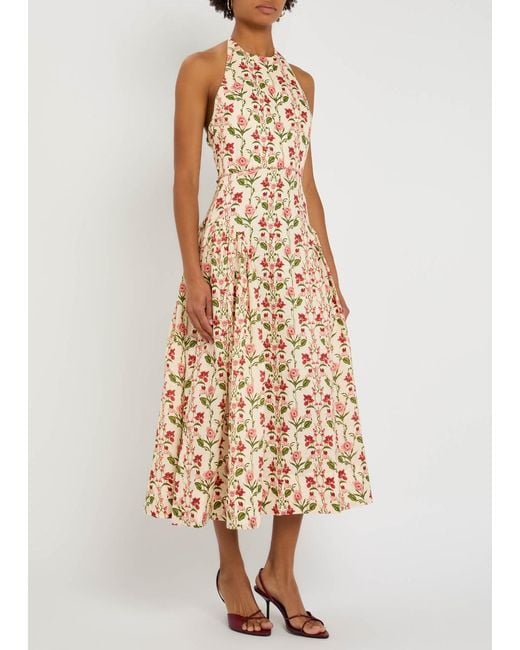 Agua Bendita Natural Balsa Canna Floral-Print Linen Midi Dress