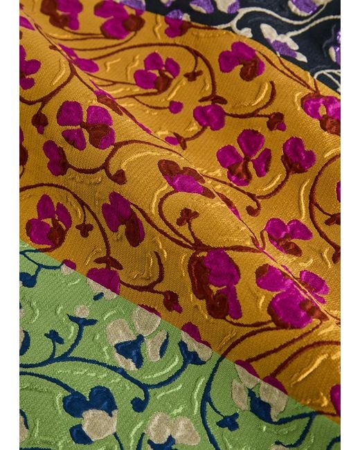LaDoubleJ Orange Pencil Floral-Jacquard Woven Midi Skirt
