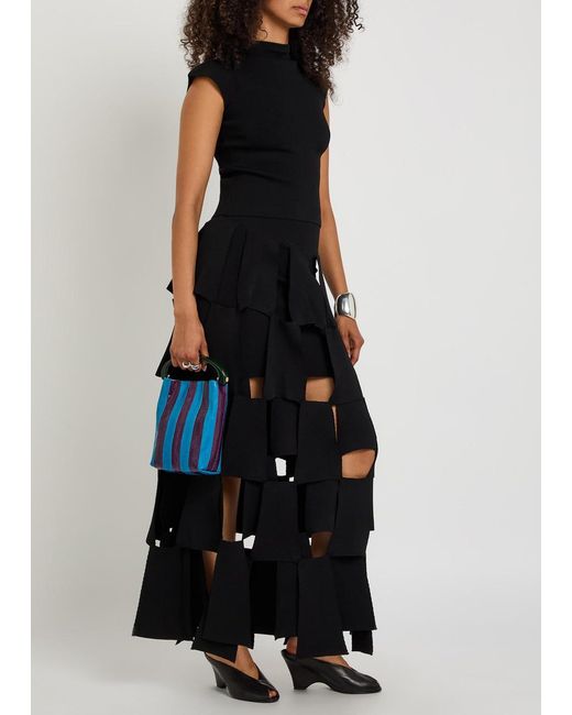 A.W.A.K.E. MODE Black Panelled Trapeze Knit Midi Skirt