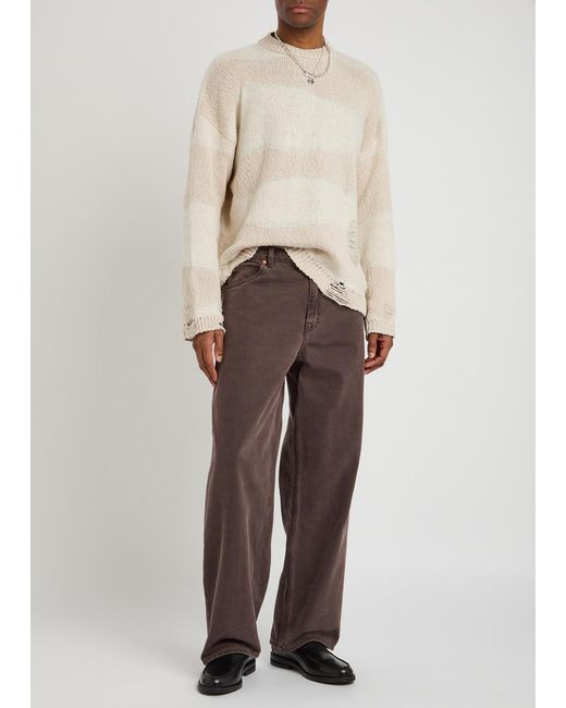 Our Legacy Natural Popover Roundneck Striped Distressed Cotton-Blend Jumper for men