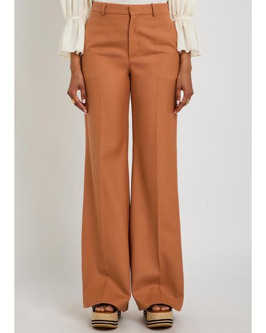 Chloé Brown Flared-Leg Wool Trousers