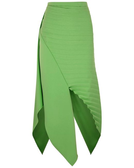 A.W.A.K.E. MODE Green Pleated Asymmetric Midi Skirt