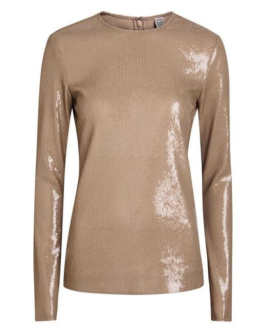 Totême  Brown Round-Neck Sequin Top