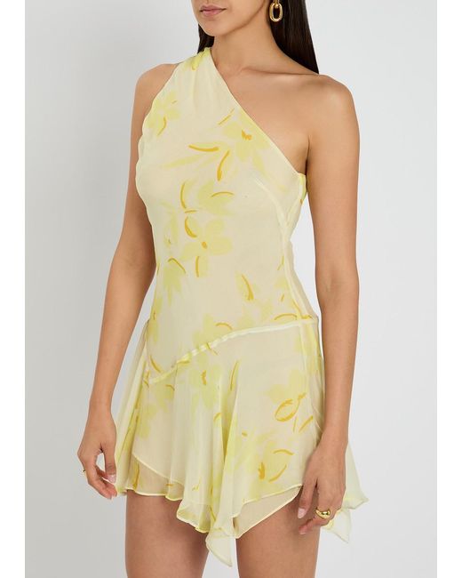 Bec & Bridge Yellow Colmar Asymmetric Chiffon Mini Dress