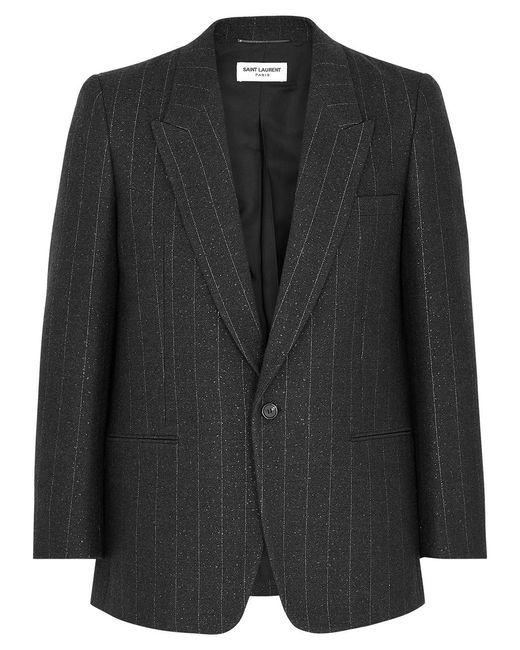 Saint Laurent Black Pinstriped Wool-blend Blazer for men