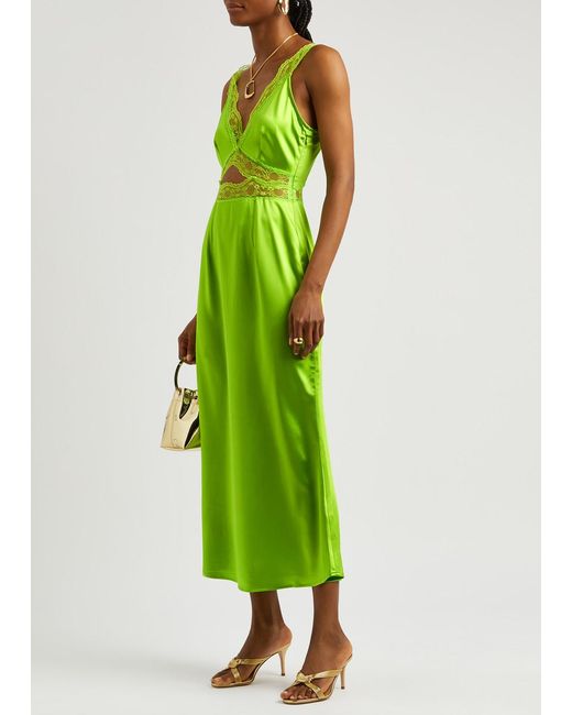 Never Fully Dressed Green Mimi Lace-trimmed Satin Maxi Dress