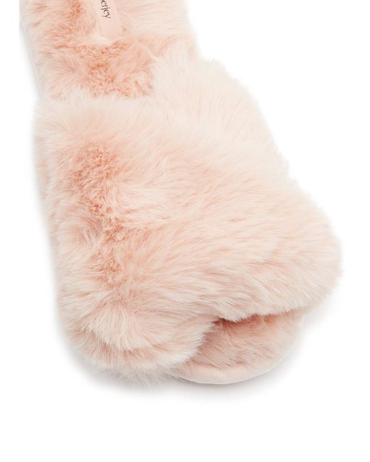 Eberjey Pink Plush Cross-over Faux Fur Slippers
