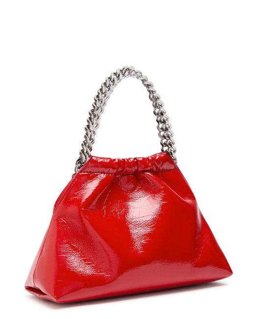 Stella McCartney Red Falabella Drawstring Faux Patent Leather Cross-Body Bag