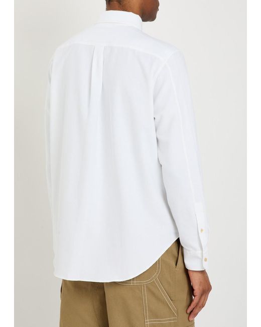 Wales Bonner White Isaac Logo-Embroidered Piqué Cotton Oxford Shirt for men