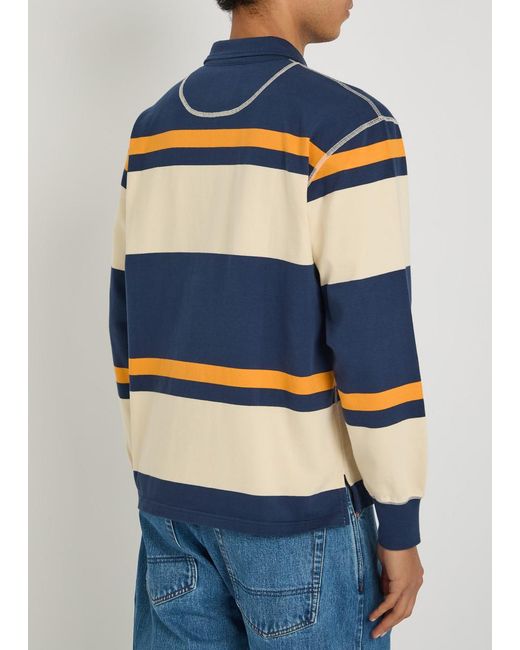 Drake's Blue Striped Cotton Polo Sweatshirt for men