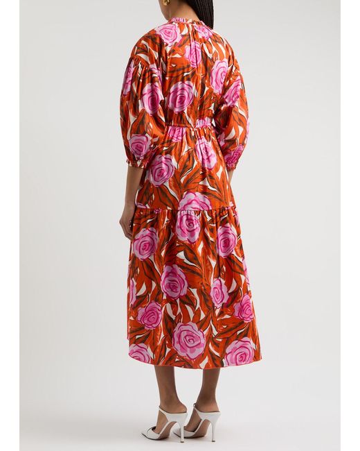 Diane von Furstenberg Red Artie Floral-Print Cotton-Blend Midi Dress