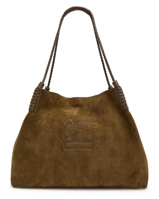 Etro Brown Libra Large Leather And Suede Tote