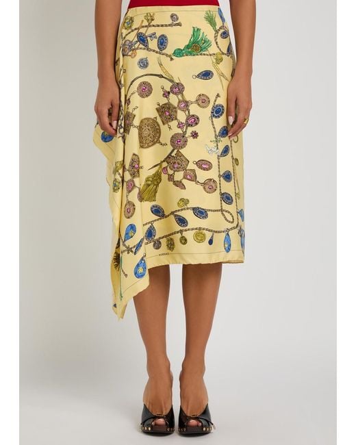 Versace Metallic Printed Silk-Twill Midi Skirt