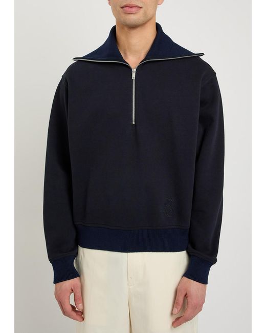Jil Sander Blue Half-Zip Cotton Polo Sweatshirt for men