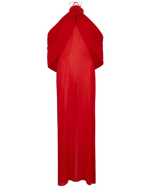 Magda Butrym Red Halterneck Cape-effect Stretch-silk Maxi Dress