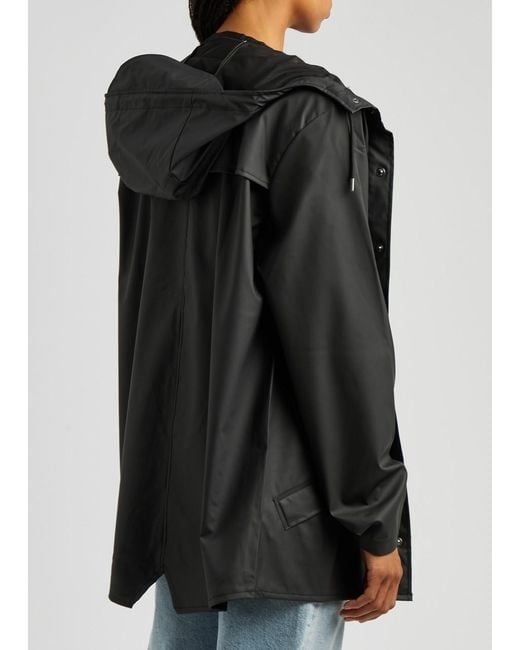 Rains Black Hooded Rubberised Jacket