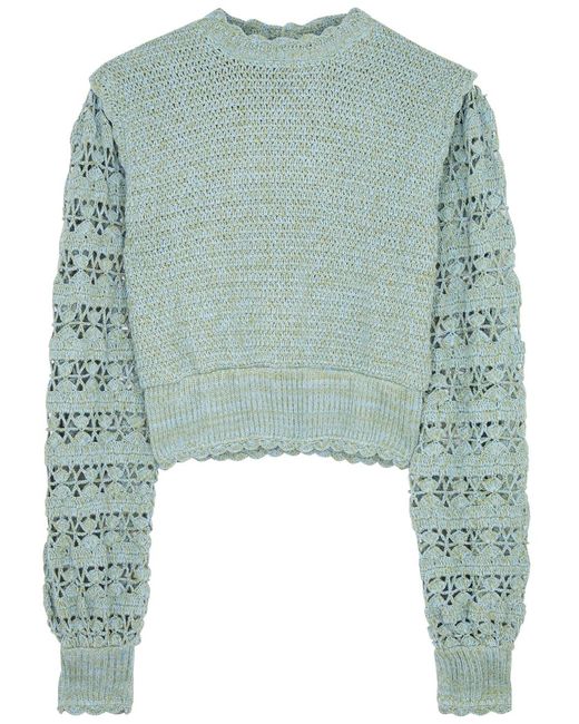 Hannah Artwear Green Layla Crochet-Panelled Cotton Jumper