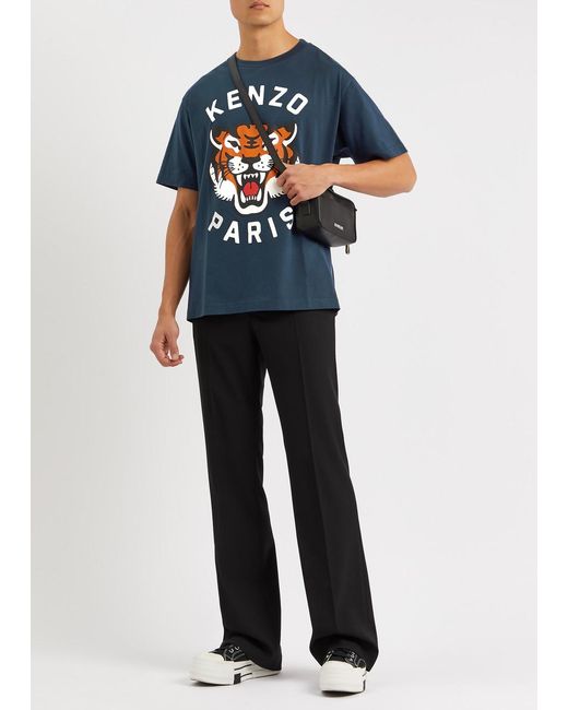 KENZO Blue Lucky Tiger Printed Cotton T-shirt for men