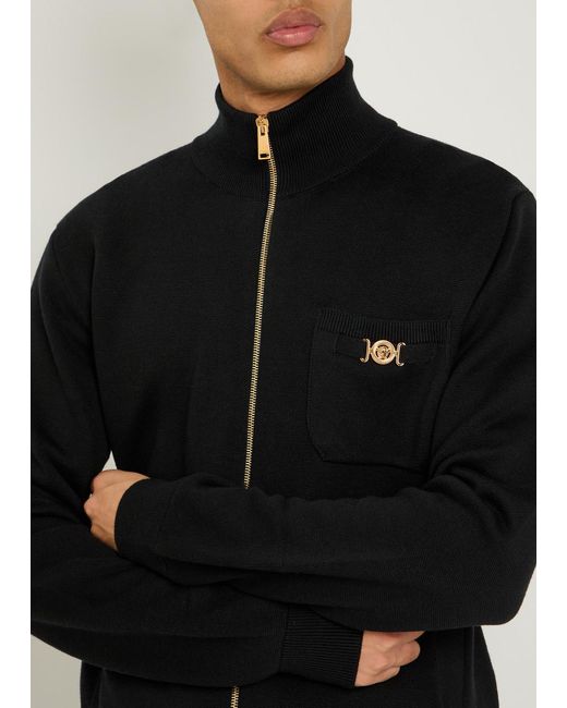 Versace Black Zip-Through Cotton And Cashmere-Blend Jumper for men