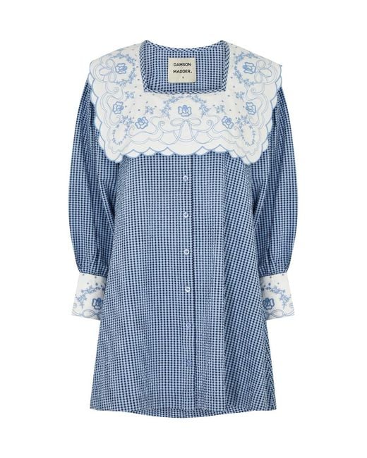 Damson Madder Blue Mala Gingham Seersucker Mini Dress
