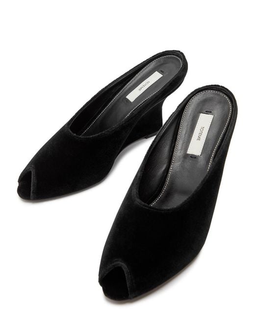 Totême Black 85 Peep-Toe Velvet Mules
