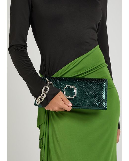 Malone Souliers Green Vivien Python-Effect Leather Clutch