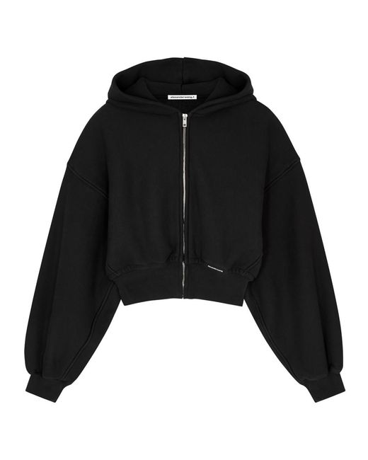 T By Alexander Wang Black Alexanderwang. T Hooded Cropped Cotton Sweatshirt