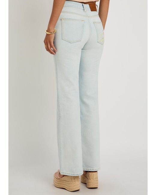 Chloé White Embroidered Flared-Leg Jeans