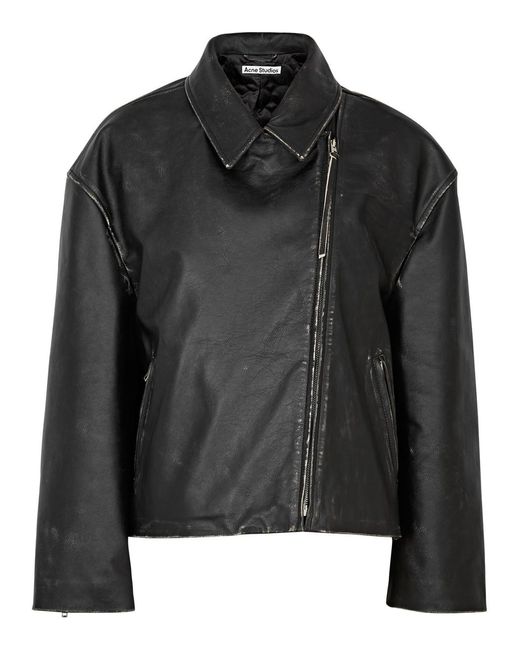 Acne Black Distressed Leather Jacket