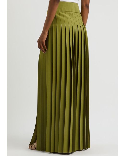 Erdem Green Pleated Twill Maxi Skirt